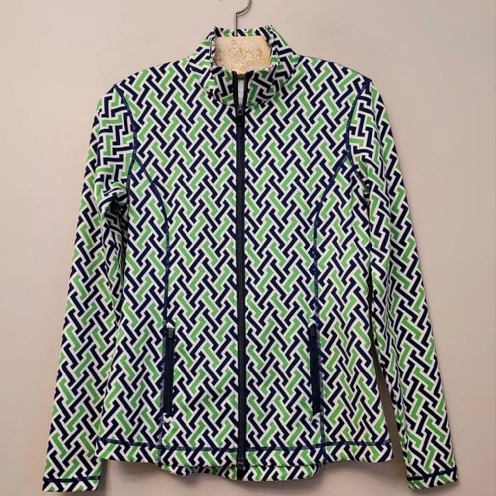 J.‎ McLaughlin Zip Billie Jacket Navy Blue White Green Small Pristine Collared
